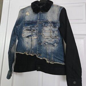Denim Black Fur Collar Jacket